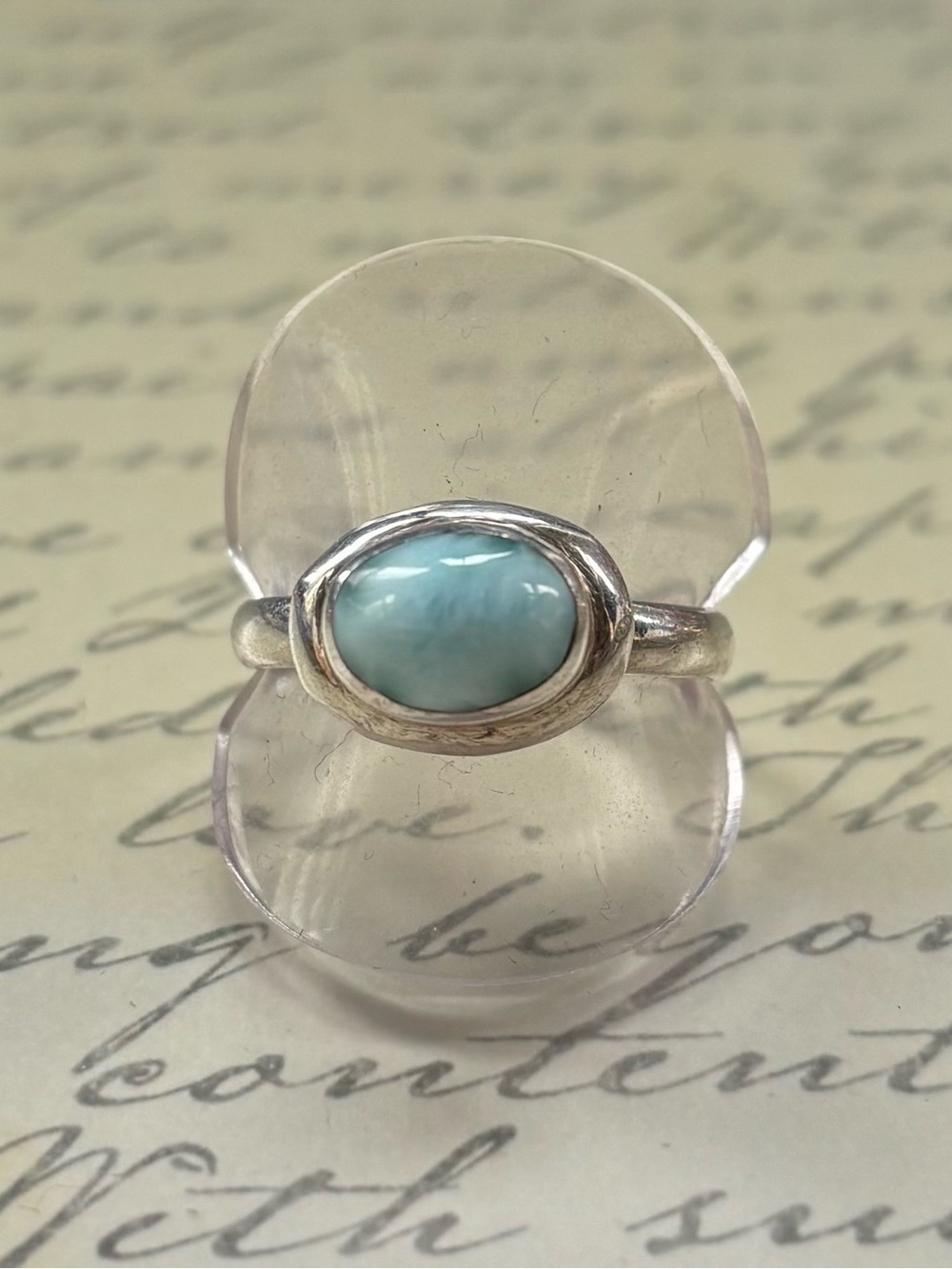 Sterling Silver Larimar Oval Ring - Light Blue Size 8.75